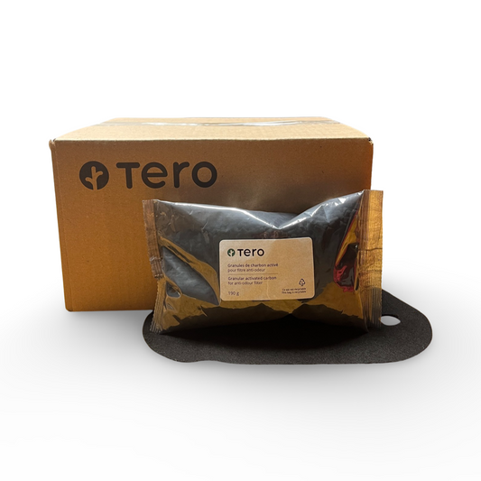 Tero's odor-blocking dust filter and activated charcoal pellet refill kit.